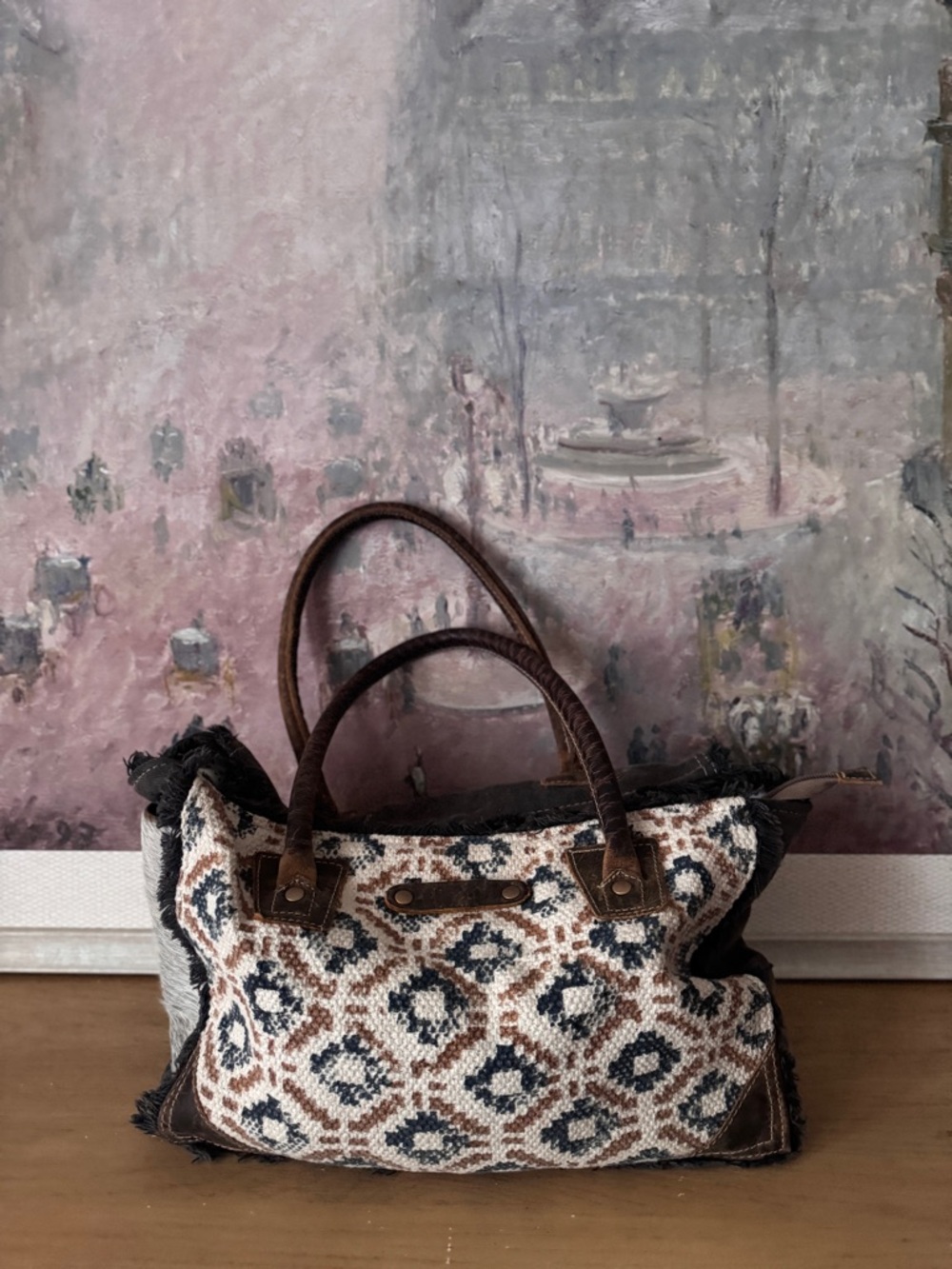 Myra Bag Tote Canvas & Cowhide